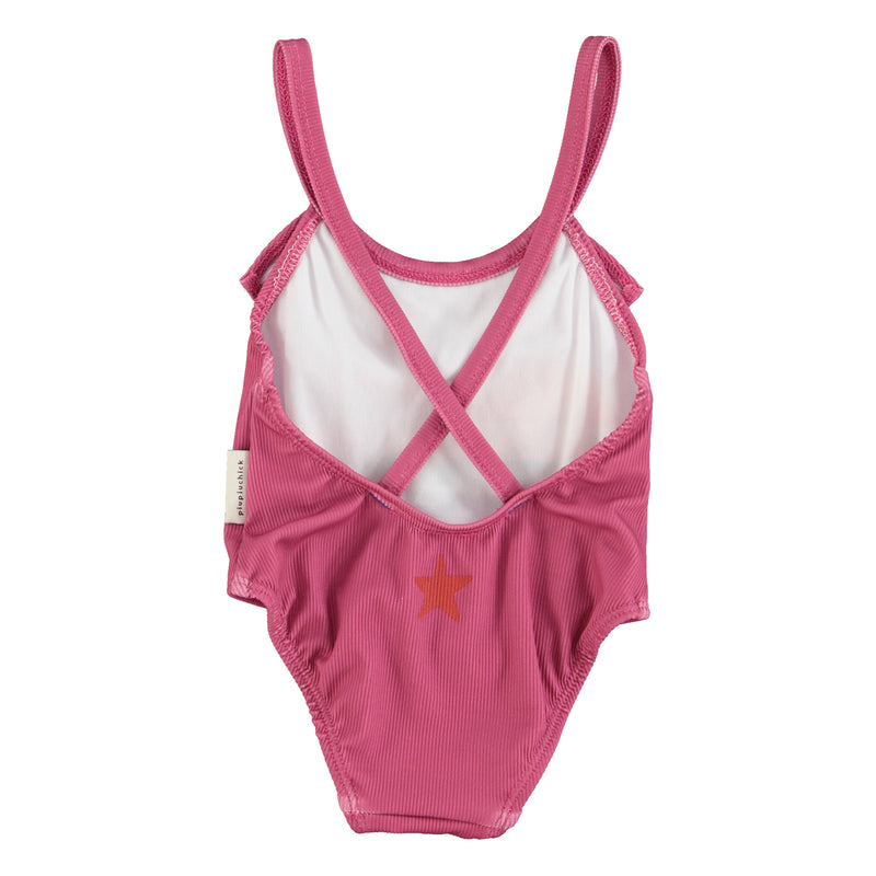 PiuPiuchick Swimsuit Ruffles Aubergine w/Multicolor Wave Print