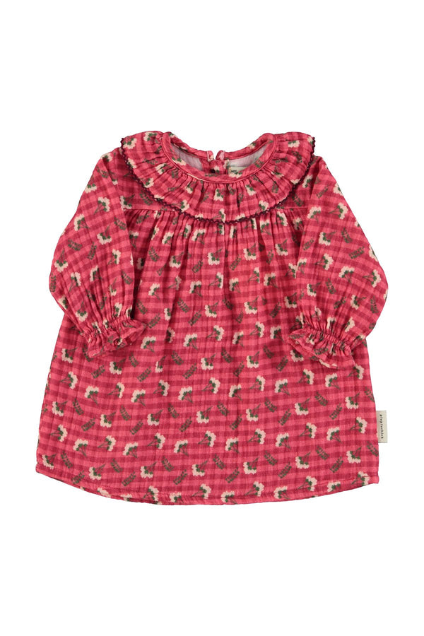 PiuPiuchick Baby Dress Checkered Pink w/ Flowers