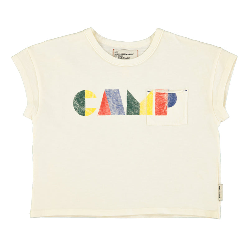 PiuPiuchick T-shirt Ecru w/Multicolor "Camp" Print