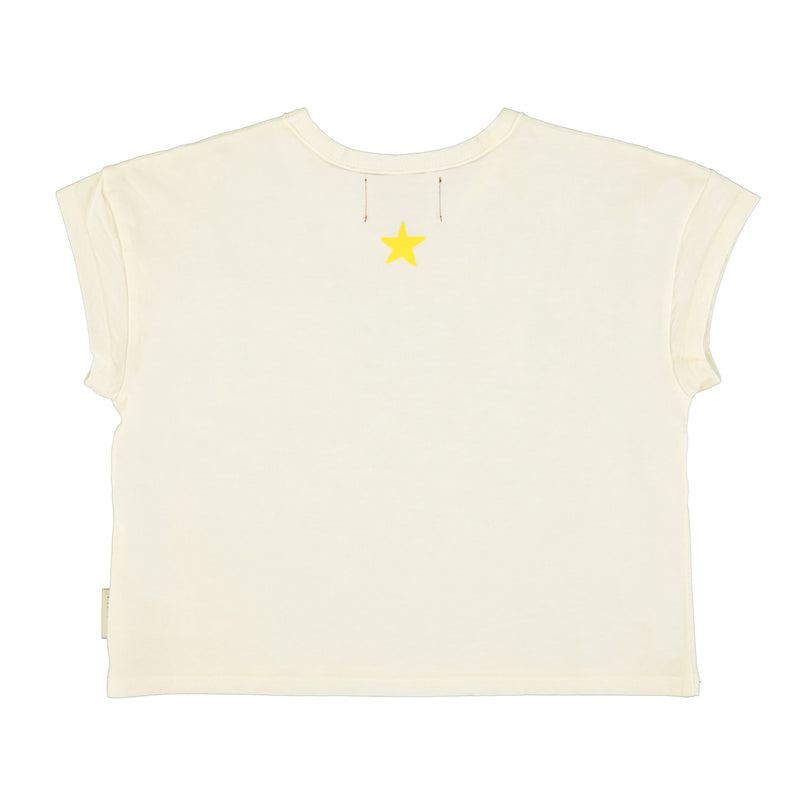 PiuPiuchick T-shirt Ecru w/Multicolor "Camp" Print