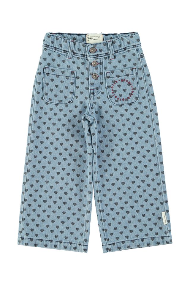 PiuPiuchick Flare Trousers Washed Blue Denim w/ Black Hearts