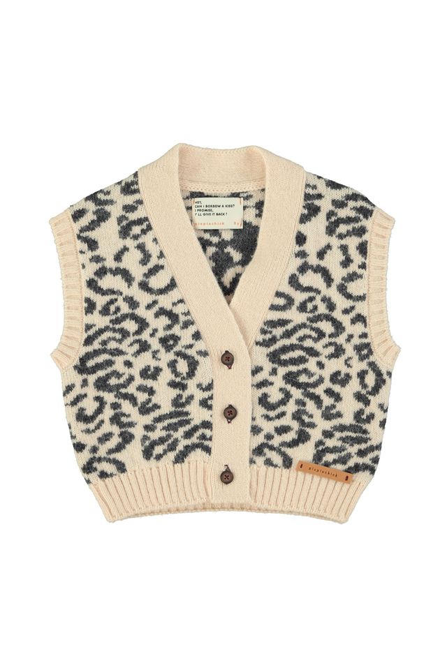PiuPiuchick Knitted Waistcoat Light pink w/ Black Animal Print