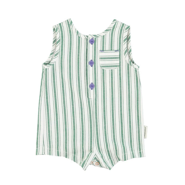 PiuPiuchick Baby Short Jumpsuit White/Green Stripes
