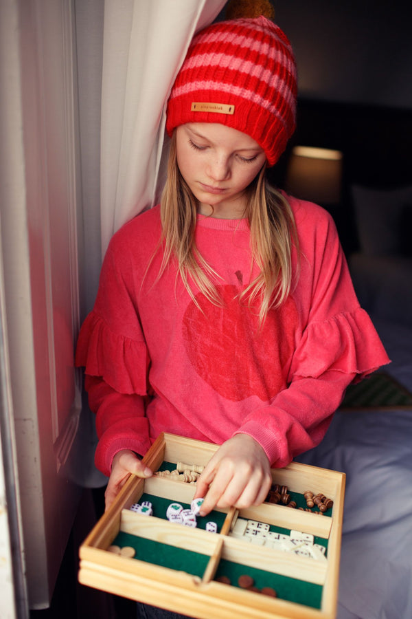 PiuPiuchick Terry Cotton Sweatshirt Strawberry Pink/Red Apple Print