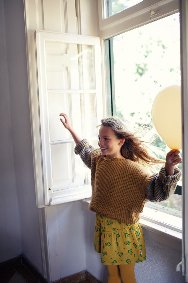 PiuPiuchick Knitted Sweater Camel & Grey Stripes