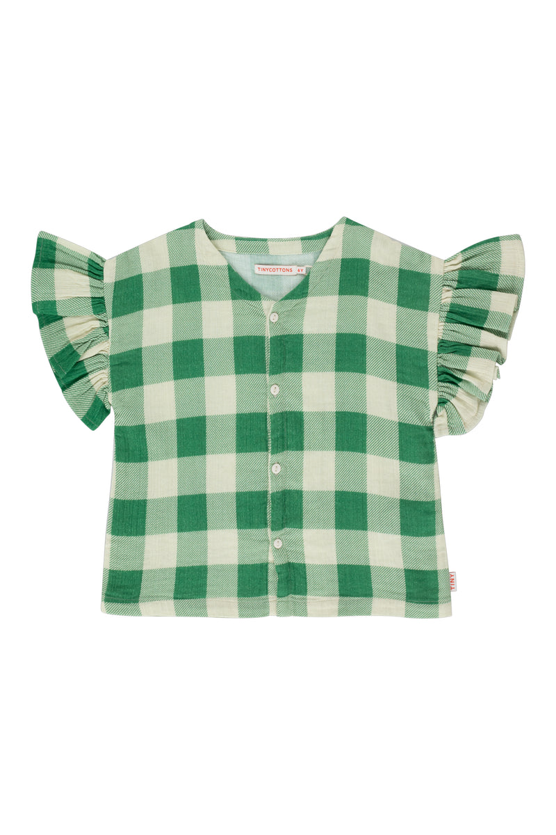 Tiny Cottons Big Check Frills Shirt light cream/pine green