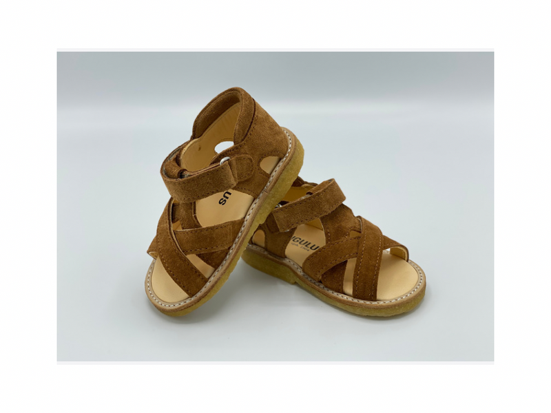 ANGULUS - EERSTE GELSOTEN SANDAALTJE - SUEDE - VELCRO  - COGNAC